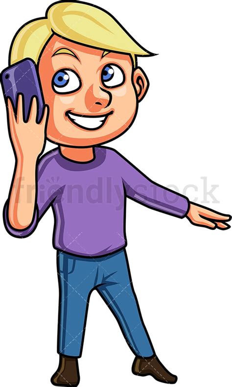 Little Boy Talking On The Phone Cartoon Clipart Vector - FriendlyStock