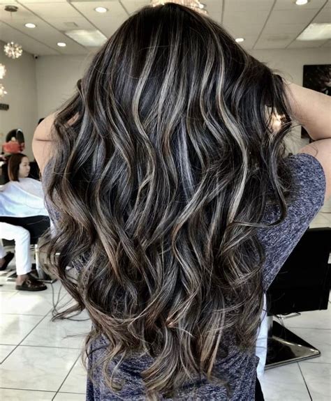 Tape in 100% Remy Hair Balayage Human Hair Highlights Black mix Silver ...