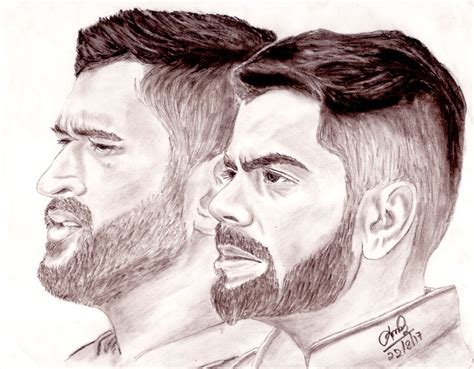 M.S. Dhoni, Virat Kohli Sketch Msd | Celebrity drawings, Sketches ...