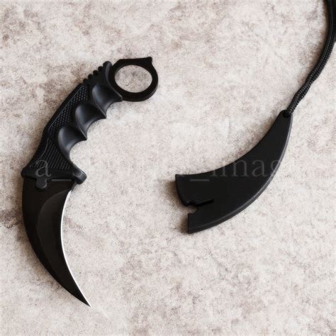 7.5" Black Karambit Curved Blade Rugged EDC Utility Self Defense, Solid ...