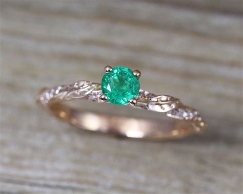 Natural Emerald Engagement Ring, Rose Gold Leaves Ring | Benati