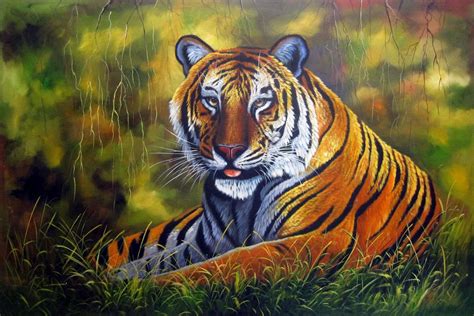 24 x 36 inches - Animal - Tiger - #006 - oil on canvas painting art ...