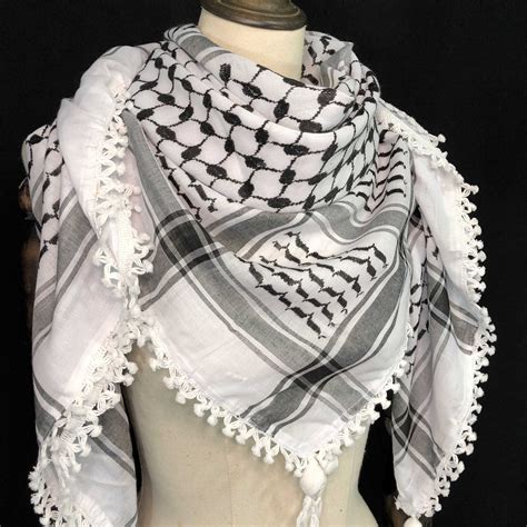 Keffiyeh Palestine Shemagh Scarf Arab Black On White Heavy | Etsy