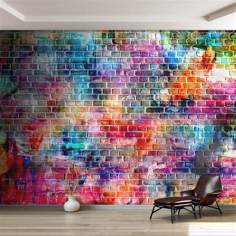 Colorful painted brick wall 3D scalable custom wall mural | Brick wall ...