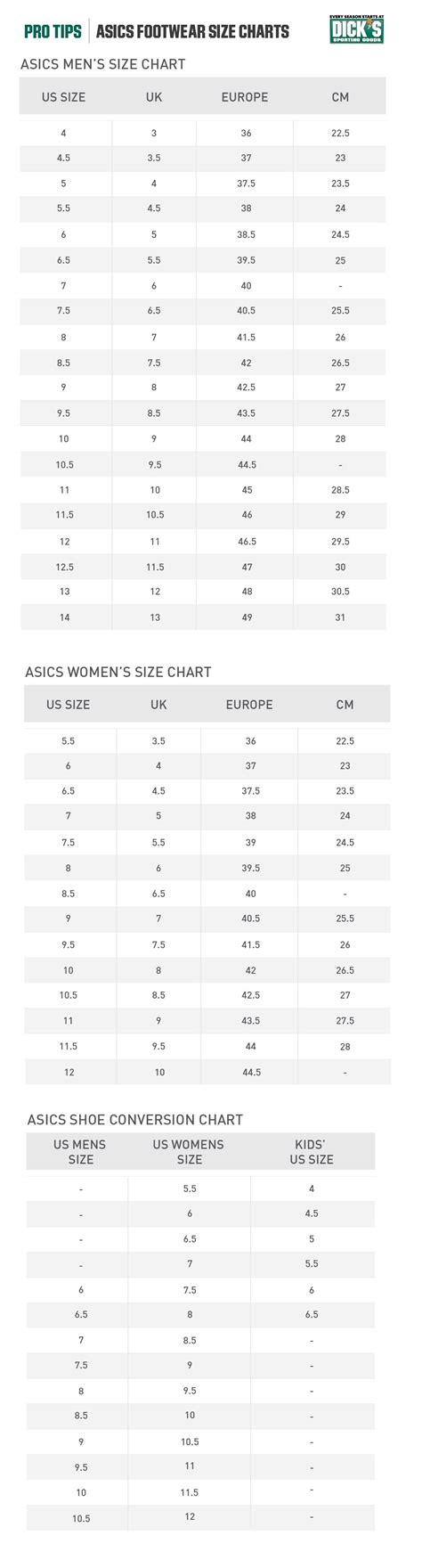 Asics Kids Shoe Size Chart