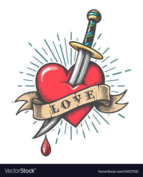 Heart pierced a knife tattoo Royalty Free Vector Image