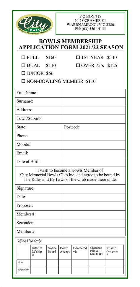 Bowls Membership – City Bowls Club