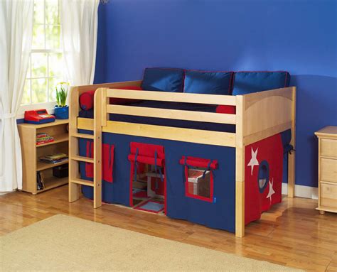 Play Fort LOW Loft Bed by Maxtrix Kids (blue/red on natural) (300.1)