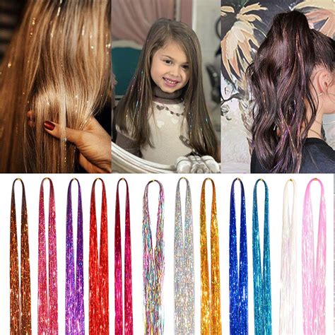 Buy Hair Tinsel Kit Strands With Tool 48 Inch 12 Colors 2100 Strands ...