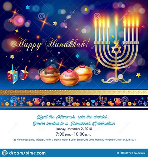 Happy Hanukkah Greeting Card, Menorah, Chanuka, Dreidel, Hanuka ...