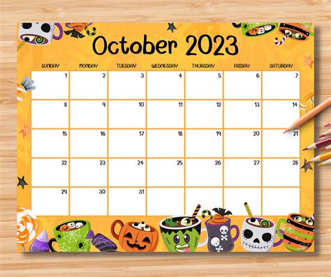 EDITABLE October 2023 Calendar Spooky Halloween Printable - Etsy Finland