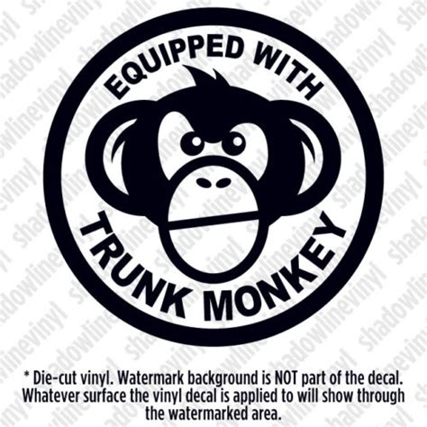 EQUIPPED WITH TRUNK MONKEY Vinyl Decal Sticker Button Funny Meme ...