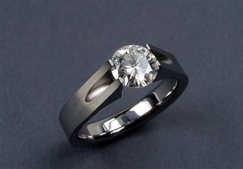 Satin Titanium Tension Set Engagement Ring with a .75 ct Moissanite ...