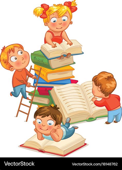 Children reading books in the library Royalty Free Vector