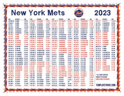 Ny Mets Schedule Printable