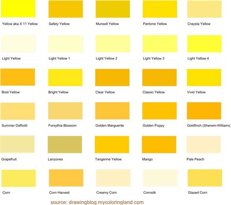 Shades of Yellow: A List With Color Names and HEX Codes - Drawing Blog