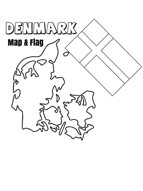 Denmark Map and Flag Coloring Page - Free Printable Coloring Pages for Kids