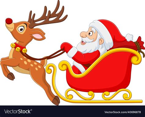 Christmas cartoon santa with reindeer sleigh Vector Image