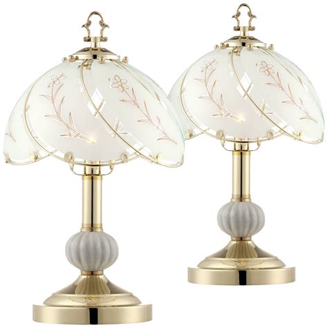 Traditional Table Lamps Set of 2 Brass Floral Glass for Living Room ...