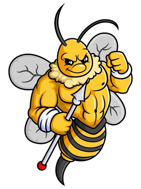 Strong Fierce Bees Cartoon Character Holding Spear Stock Vector ...