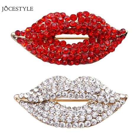 Sexy Elegant Women Crystal Lips Costume Brooches Creative Kiss Pin ...