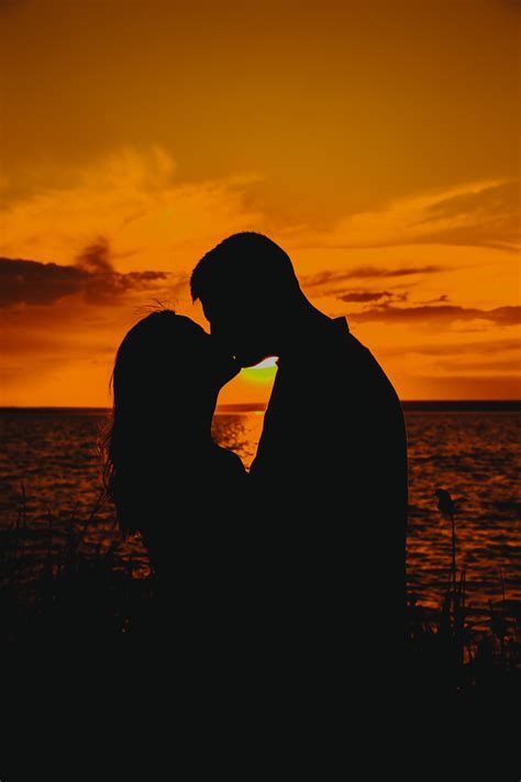 Kissing Couple Silhouette Sunset