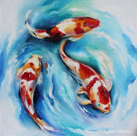 Koi fish Painting by Marina Lesina | Saatchi Art