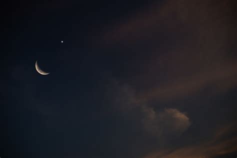 Ramadan Crescent Moon Night Sky With Starry Background Half Moon Cloudy ...