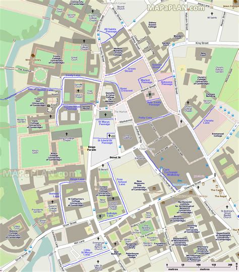 Cambridge map - Interesting lanes and passages tour diagram