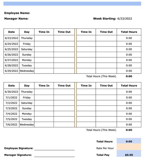 Bi Weekly Timesheet Template