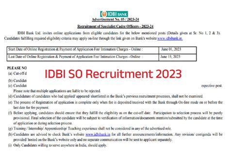 IDBI SO Recruitment 2023 - MYOJASUPDATE