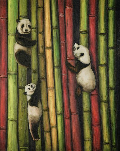 Pandas Climbing Bamboo Painting by Leah Saulnier The Painting Maniac