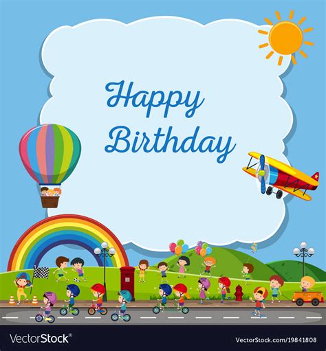 Birthday card template with kids in the park Vector Image