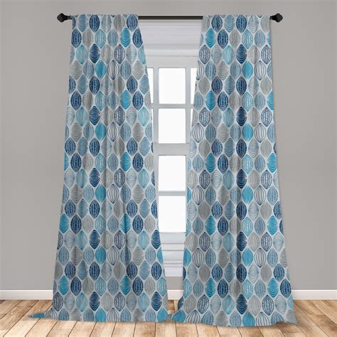 Grey Blue Curtains 2 Panels Set, Round Shapes with Swirls Scale and ...