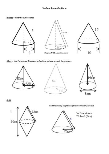 Surface Area of Cones - worksheet | Teaching Resources