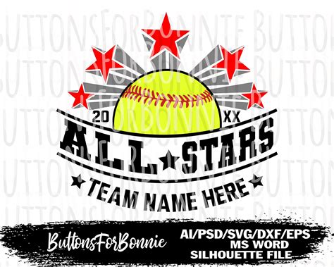 Softball Svg All Stars Svg All Stars Softball Vector | Etsy | All star ...