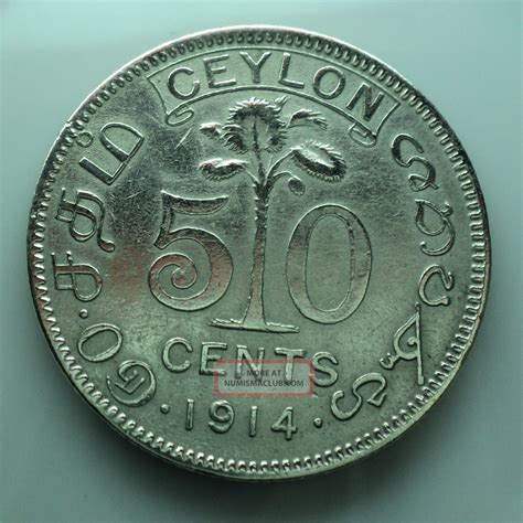 1914, 50 Cents Sri Lanka (ceylon). Silver Coin.