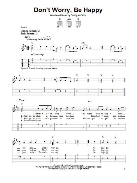 Don't Worry, Be Happy sheet music by Bobby McFerrin (Easy Guitar Tab ...