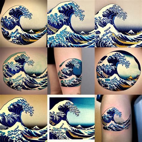 a tattoo of the great wave by hokusai, detailed, | Stable Diffusion