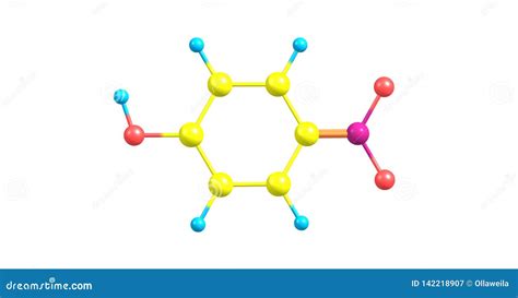 4-Nitrophenol Molecular Structure Isolated on White Stock Illustration ...