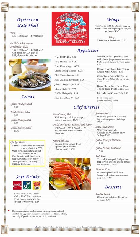 Menu at Fish House restaurant, Americus