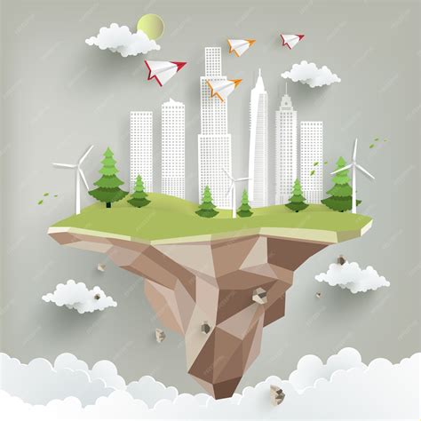 Premium Vector | Eco city with modern design paper art style