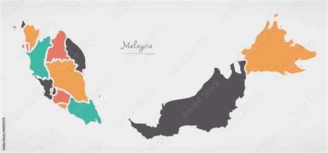 Malaysia Map with states and modern round shapes Stock Vector | Adobe Stock