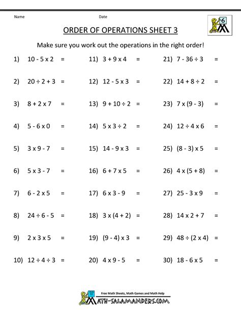 Order Of Operations 5th Grade Worksheets