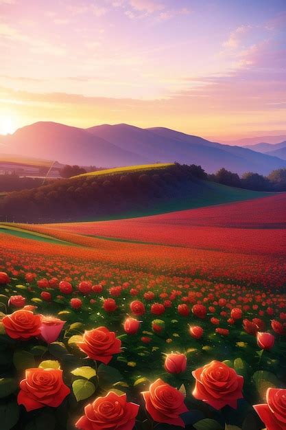 Premium AI Image | A field of roses in the sunset