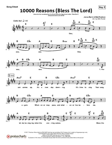 10,000 Reasons (Bless The Lord) Sheet Music PDF (Rend Collective ...