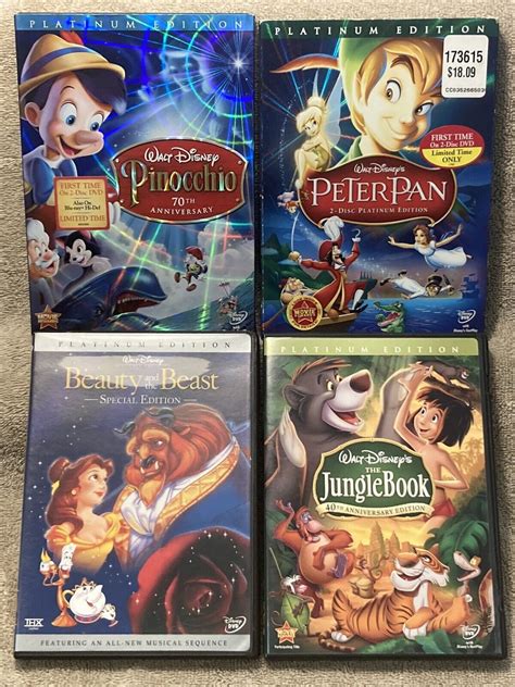 Lot Of 4 Platinum Edition Disney DVD. Peter Pan Jungle Book Pinocchio ...