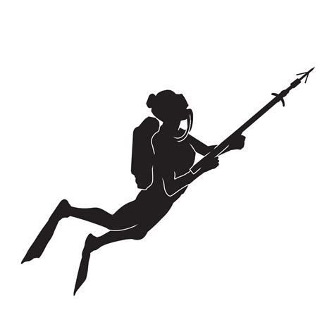 silhouette of a woman scuba diving holding polespear. silhouette of ...