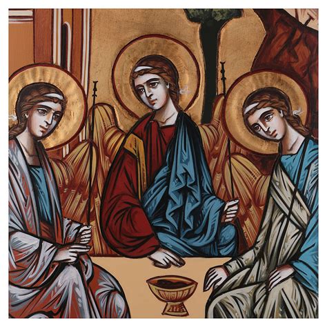 Holy Trinity icon on shaped wood panel with gold background 45x1 ...