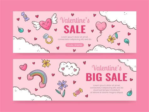 Free Vector | Hand drawn valentines day celebration horizontal banners set